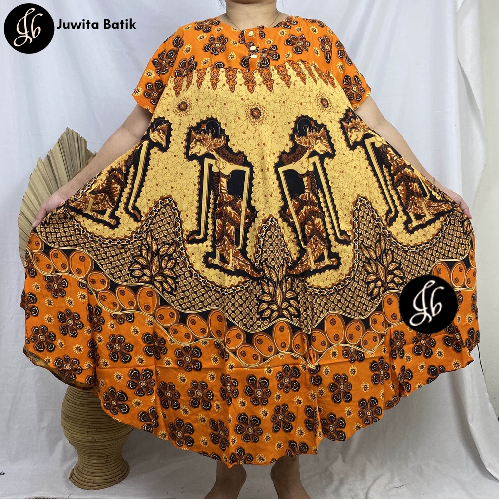 Juwita Batik - Daster Payung Jumbo LD 130 3XL Batik Wayang Klok Pola - Kancing Dada Busui Bumil Terbaru