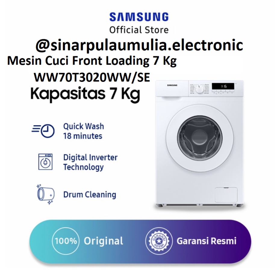 Samsung Mesin Cuci Front Loading 7 KG - WW70T3020WW / WW 70T3020 WW