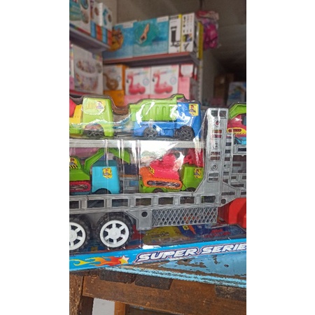SET MAINAN TRUK KONTAINER ANGKUT MOBIL KONTRUKSI - SET MAINAN TRCUK HAULER KONTAINER BESAR