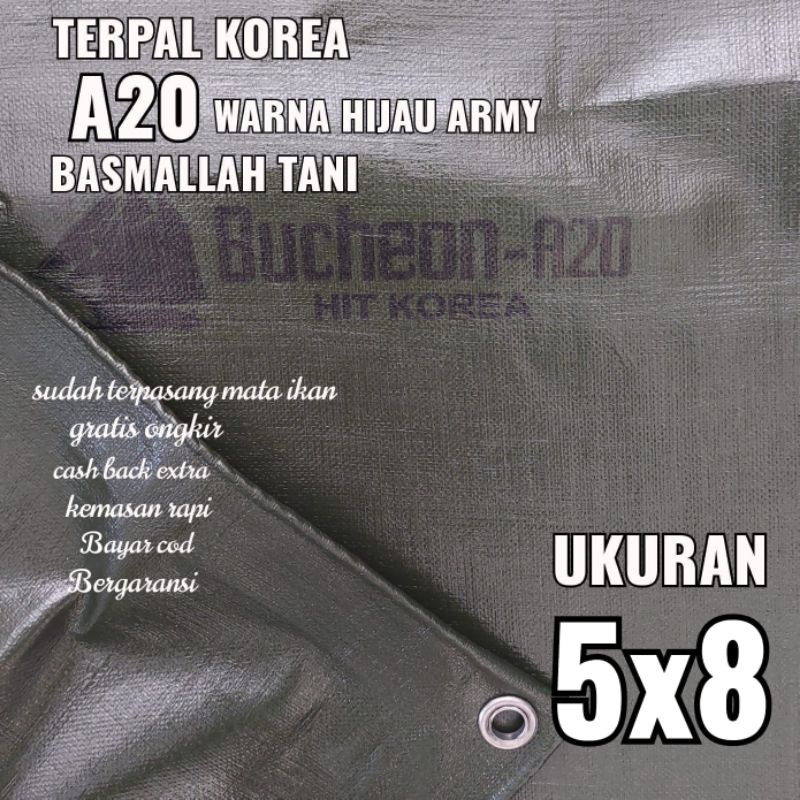 Terpal KOREA A20 Warna Hijau Army ukuran 5x8 meter merk TRECK