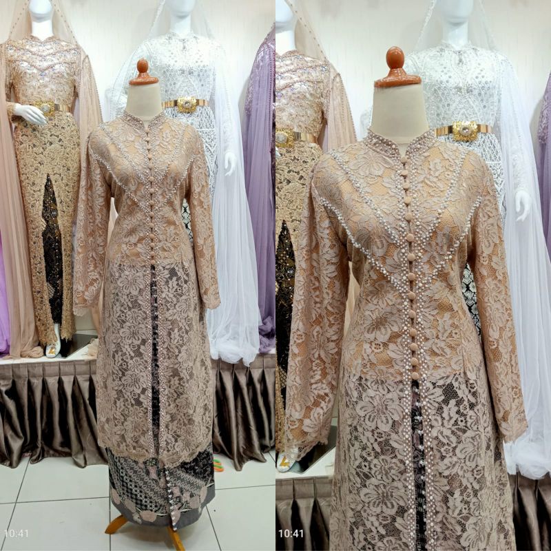 kebaya ibu besan mutiara model tunik satu set sama rok)