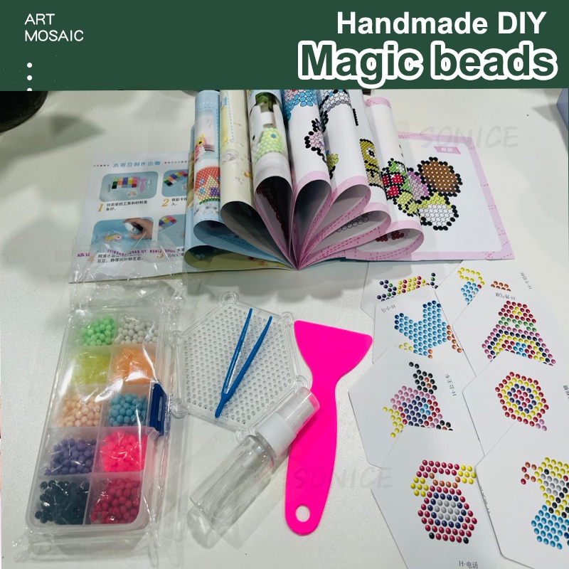 Mainan anak-anak 1500PCS Puzzle DIY Air Sihir Aquabeads Semprot Kabut Kacang Kreatif Pendidikan Mainan Anak Hadiah Menyenangkan dengan Banyak Aksesoris (+ Stiker Gratis)