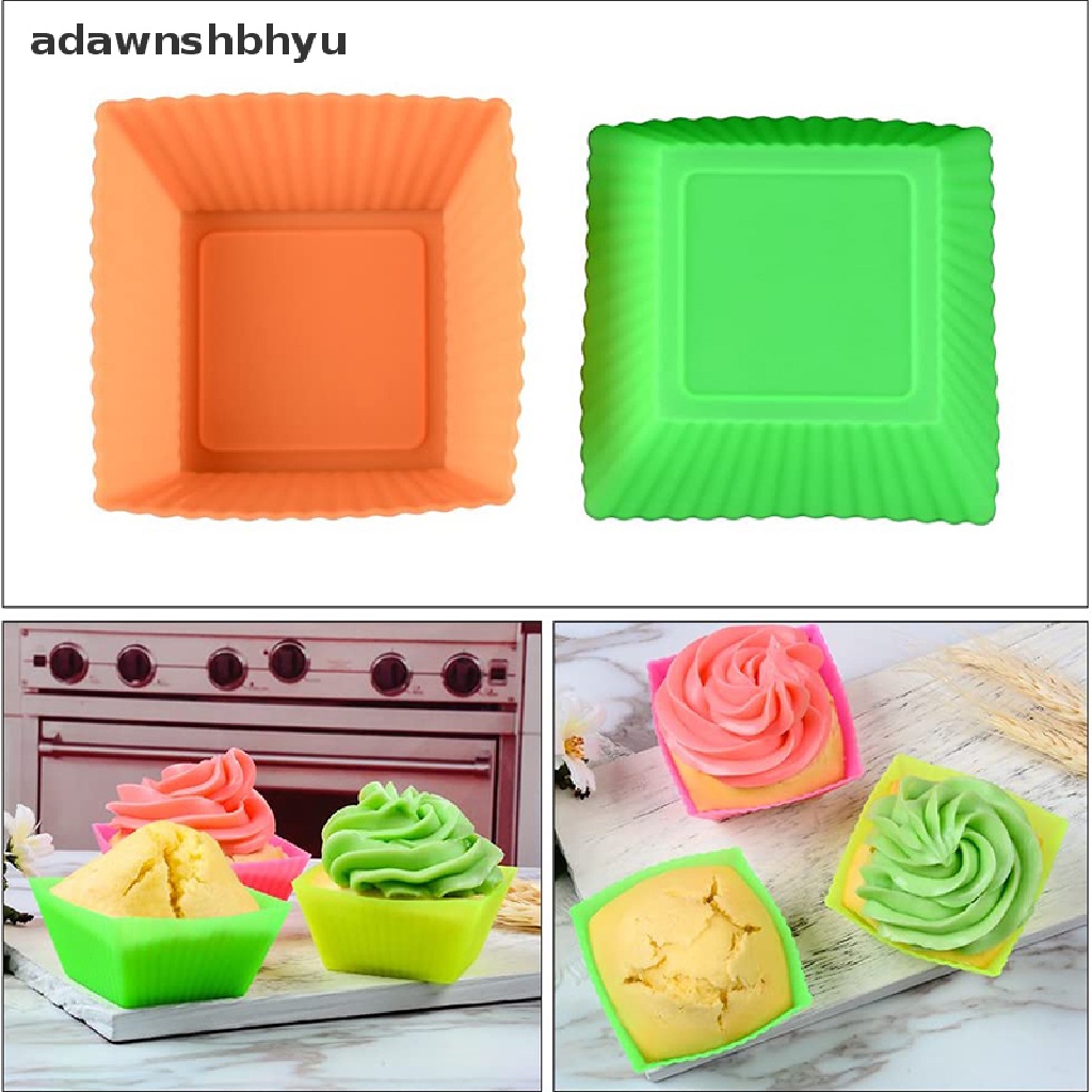 Adawnshbhyu 1 /6PCS Cetakan Silikon Cupcake Bentuk Persegi Muffin Dapur Baking Pastry Tools ID