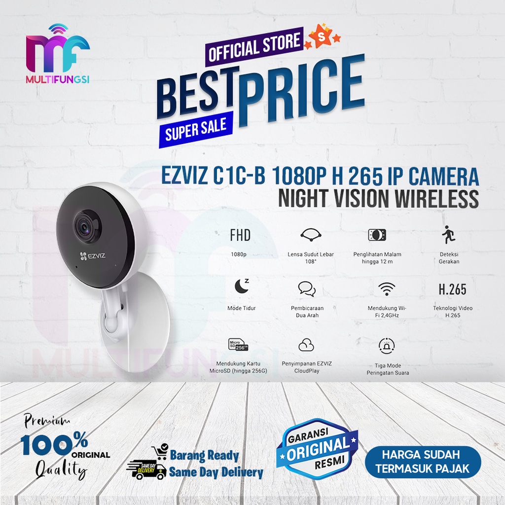 EZVIZ C1C-B 1080P H 265 IP Camera Night Vision Wireless Garansi Resmi