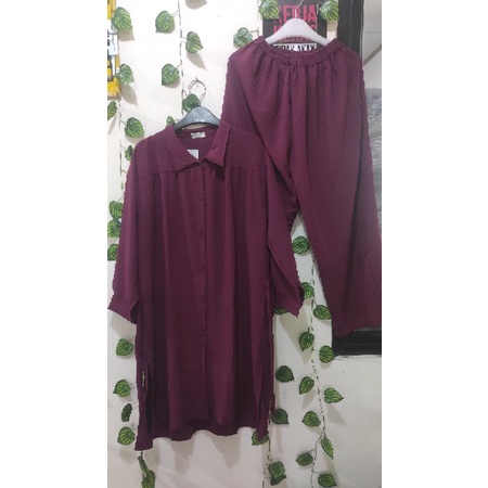 oz004 setelan tunik wanita polos rample dada soft cringkle terbaru
