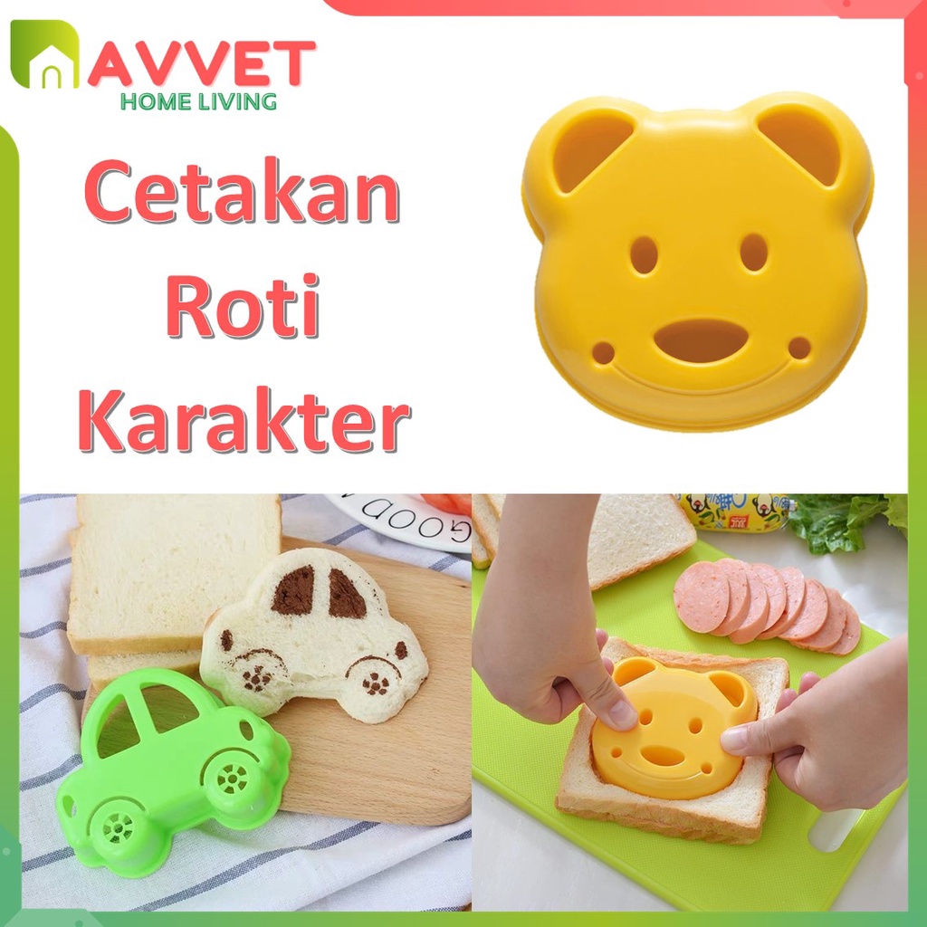 AVVET Cetakan Pemotong Roti Sandwich Karakter Untuk Alat Dapur Sandwich DIY Bentuk Kelinci Kucing Beruang