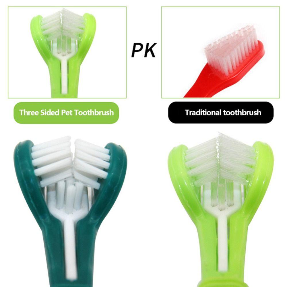 Solighter 2pcs Pet 3 Sisi Sikat Gigi Sehat Menghilangkan Karang Gigi Tahan Lama Safety Silicone Finger Brush