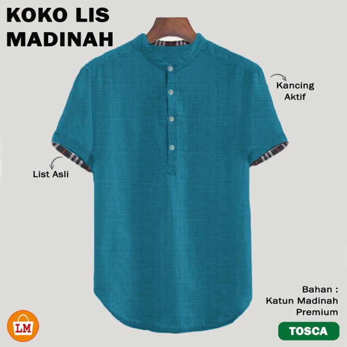 Baju Koko Pria Muslim LIS MADINAH Katun Adem Lengan Pendek Big Size M-2XL LMS 30147