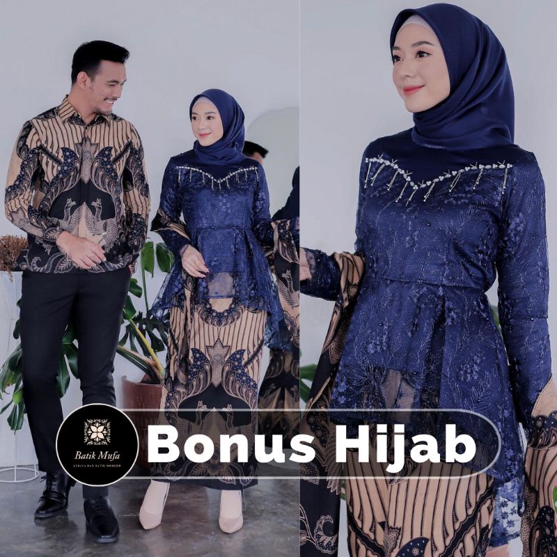 Kebaya batik couple KALENA Navy (GRATIS HIJAB) KEBAYA MODERN Kebaya baju wisuda kebaya lamaran kebaya tunangan