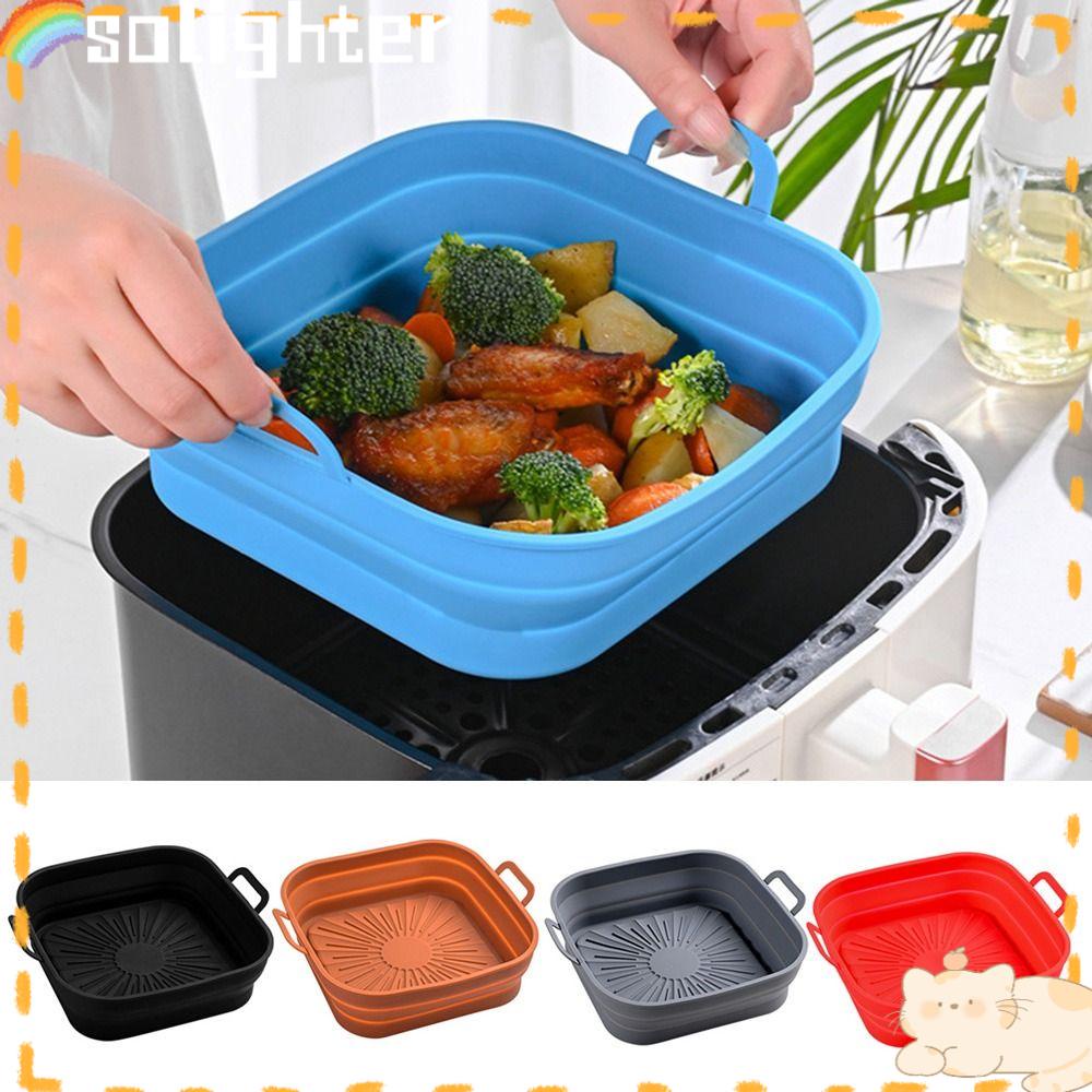 Solighter Square Silicone Pot Pizza Plate Masak AirFryer Aksesoris Baking Basket