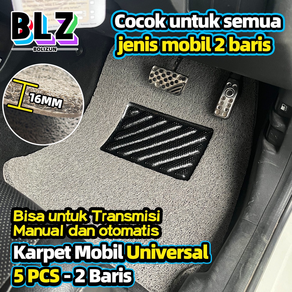 Bolizun Karpet Mobil 5 Pcs 2 Baris Universal pvc mie bihun Penebalan 16MM/ Universal bisa diaplikasikan ke semua mobil