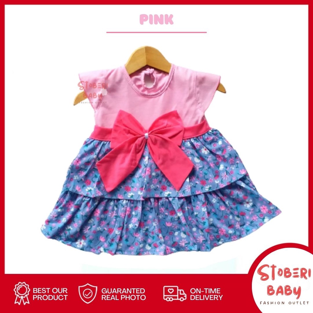 PUNCAK 3.3 stoberi baby - (EXCLUSIVE ON PUNCAK 3.3 stoberi BABY) Dress Bayi Motif Animal Lucu Baju Bayi Perempuan / QIU2 RIBBON FLOWER