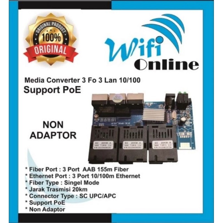 Media Converter 3 Port FO 3 Port LAN 10/100 Board Only Tanpa Adaptor