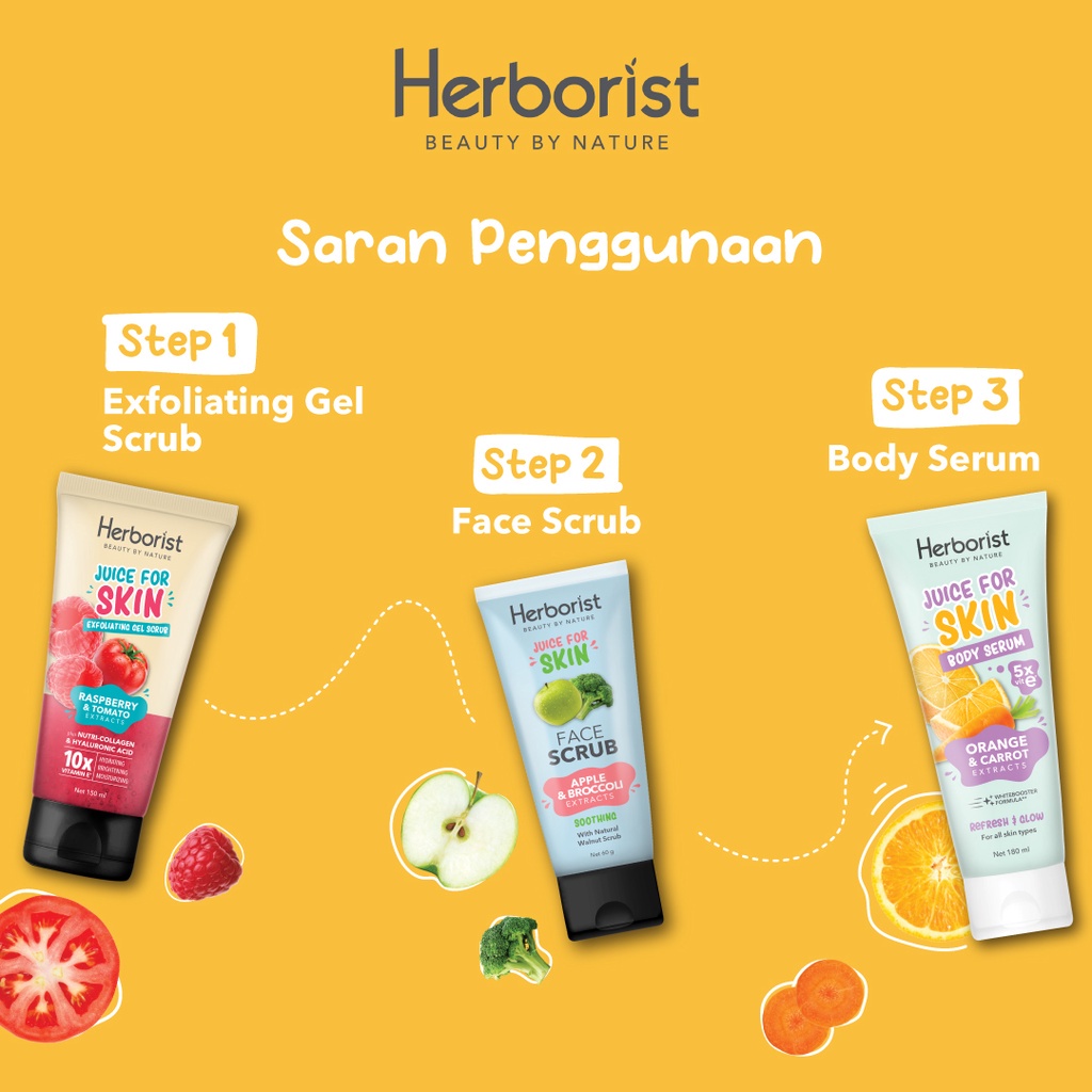 ❤️ Cloudy ❤️ HERBORIST Juice For Skin Exfoliating Gel Scrub - Orange &amp; Carrot - Raspberry &amp; Tomato - Apple &amp; Broccoli | 150ml