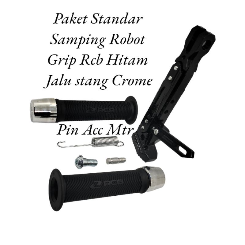 Paket Standar Samping Robot Stelan+Grip Rcb Hitam+Jalu stang crome universal motor semua motor bisa pasang