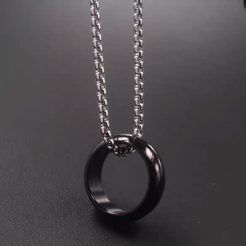 Kalung Titanium Anti karat model rollo plus liontin cincin