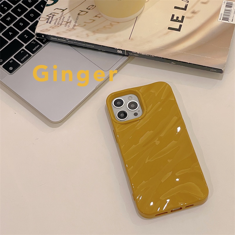 IPHONE Casing Kuning Jahe Cerah Trendy Untuk Iphone11 12 13 14 Pro Max 14Plus Wavy Fall Arrest Case