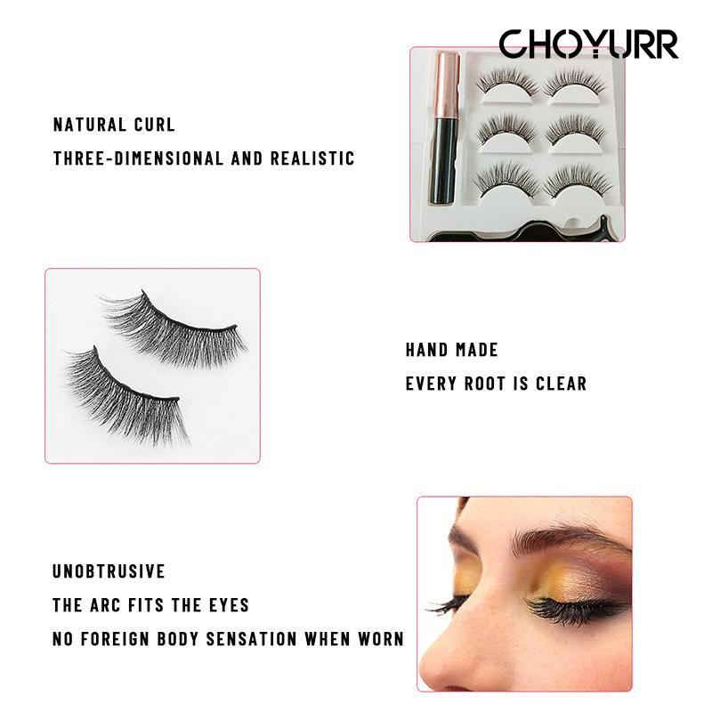 【COD】Bulu Mata Maknet 3 Pasang with Eyeliner Bulu Mata Palsu Magnet 3D Magnetic Eyeliner Premium Silk Eyelash Natural Hair Import Ready Stock-CH