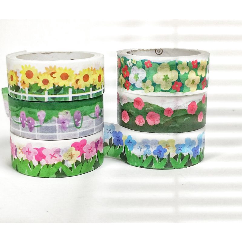 

KIYOWO WASHITAPE 6 DESAIN COLORFUL FLOWER OF AFTERNOON GARDEN FOR DECORASI SCRAPBOOK DIY