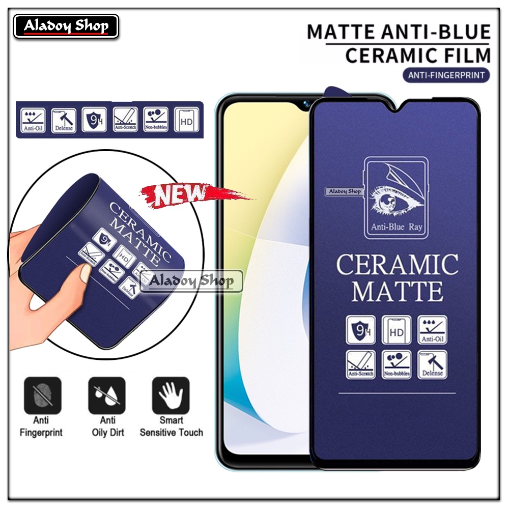 PAKET 3IN1 Anti Gores Blue Matte Anti Glare Vivo Y22/Y22S + Tempered Glass Camera dan Skin Carbon