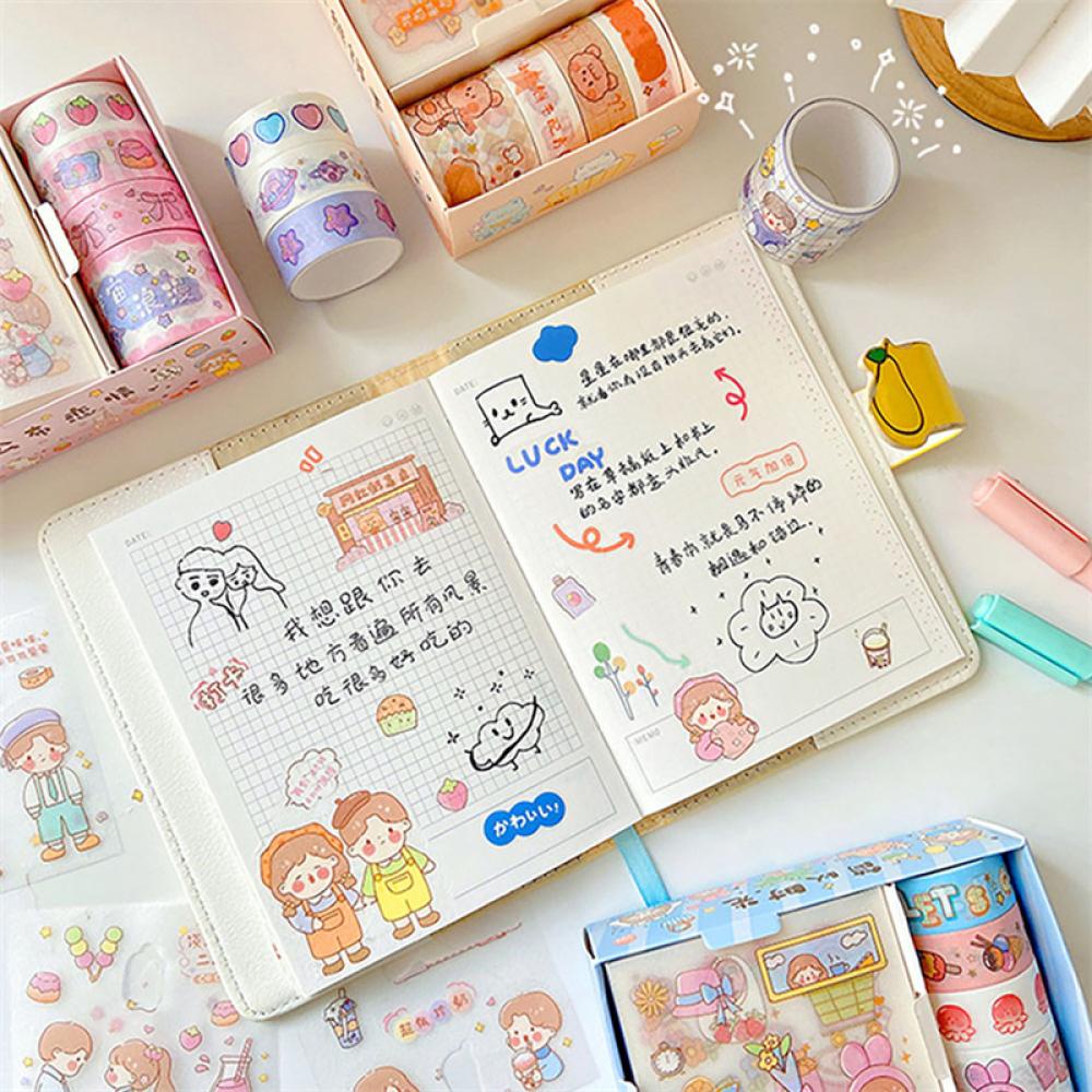 Timekey 4/5Rolls 4/9Pcs Lucu Kartun Washi Tape Scrapbooking Kreatif Kawaii Masking Jurnal Tape DIY Scrapbooking Diary Tape Stiker A6J3