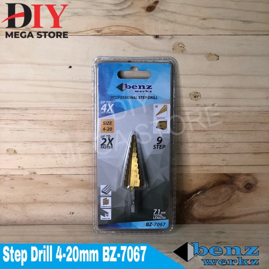 Mata bor pagoda besi kayu 9 step 4-20 mm step drill BZ-7067 benz werkz