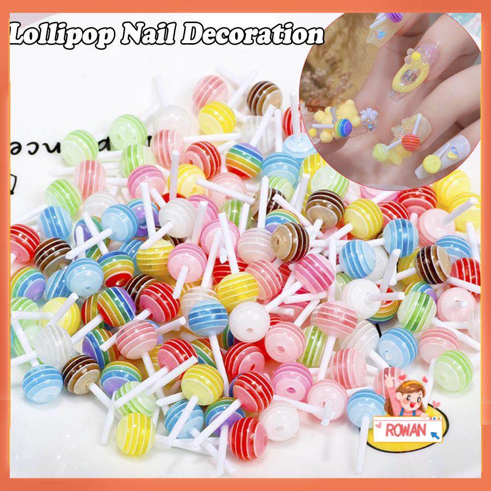 R-flower 20Pcs Pesona Berbentuk Lolipop Campur Permata Akrilik Manicure Dekorasi