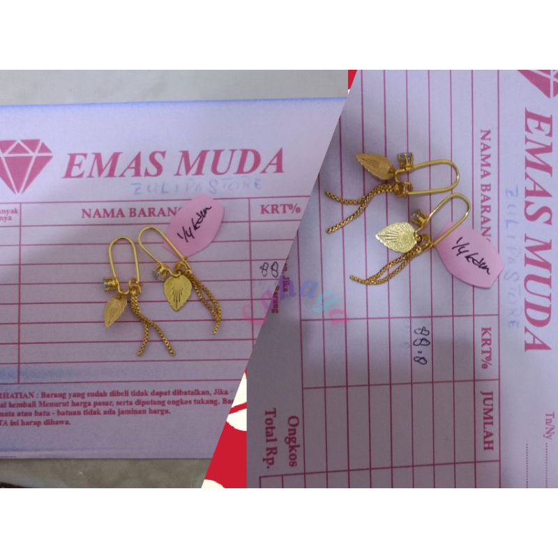 anting jurai daun asli emas mudah (free surat)
