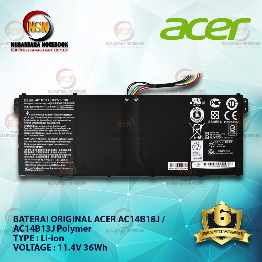 Baterai Acer Original Laptop Acer AC14B8J Polymer For Laptop V3-111 E3-111 B115-M 15.2V 3220mAh