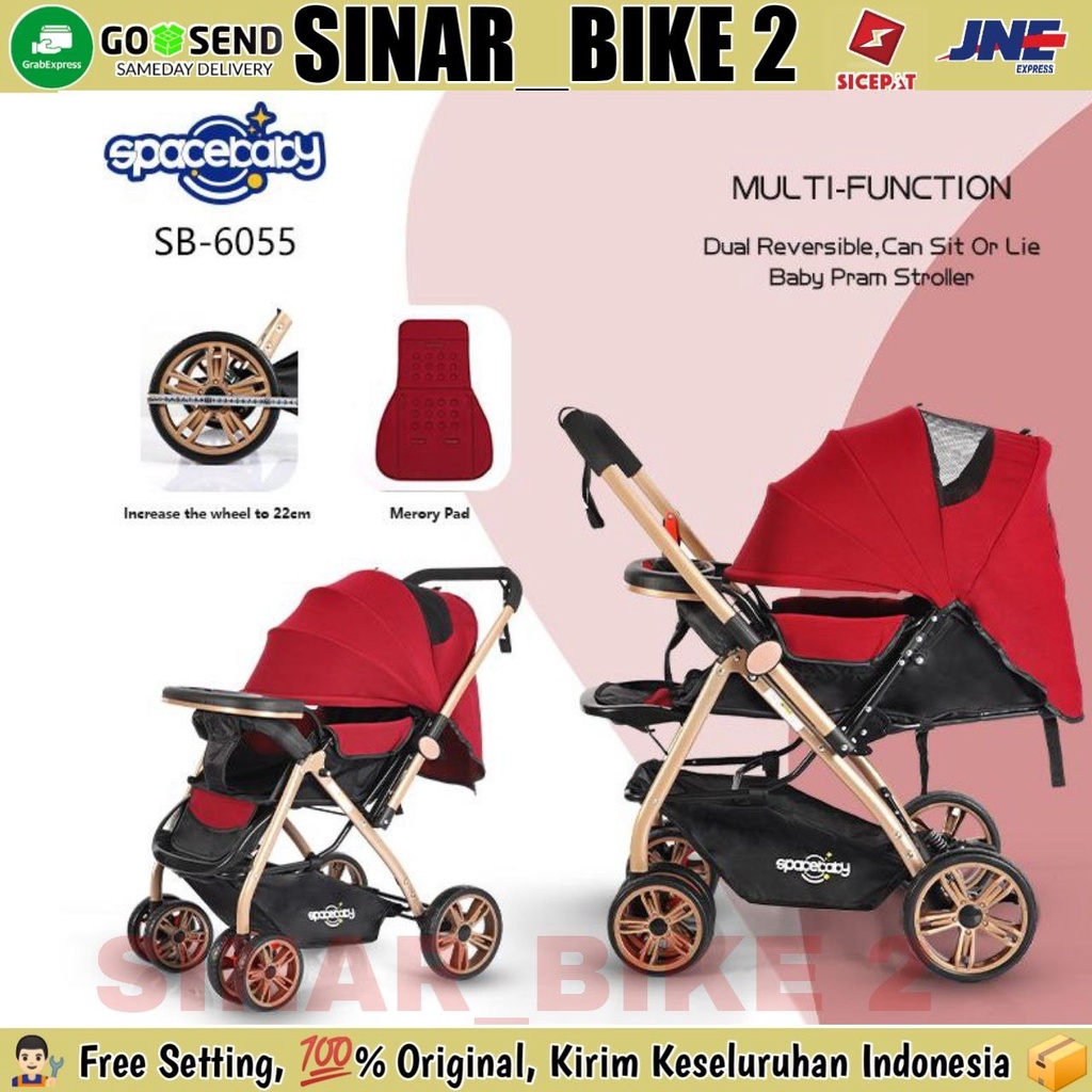 Baby Stroller Spacebaby SB-6055//SB-6055A//K9500 Stir Bolak Balik Kereta Dorong Bayi