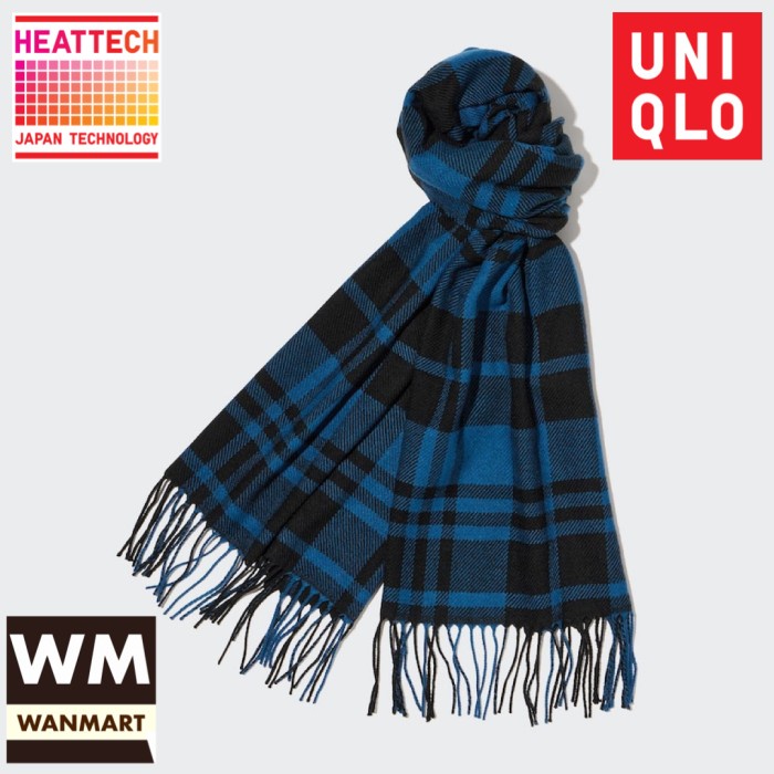 UNIQLO HEATTECH SYAL SCARF WINTER KOTAK PRIA WANITA BLUE