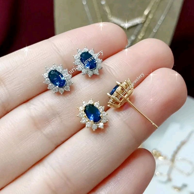 Anting tusuk Premium blue sapphire