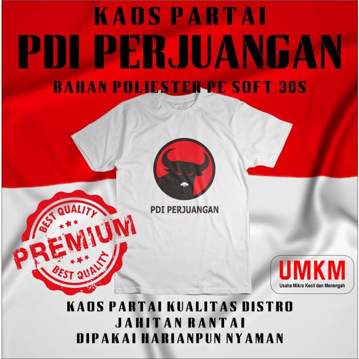 Kaos Partai PDI Perjuangan Bahan Polyester PE Soft