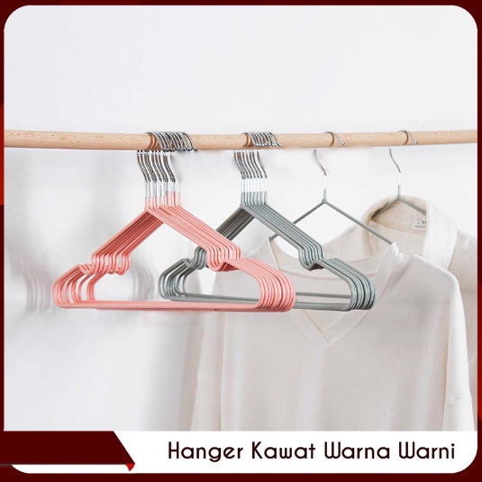 ❤ IJN ❤ Gantungan Baju Kawat Hanger Jemuran Pakaian Anti Karat Kualitas Impor Warna Warni Kuat Tebal Premium