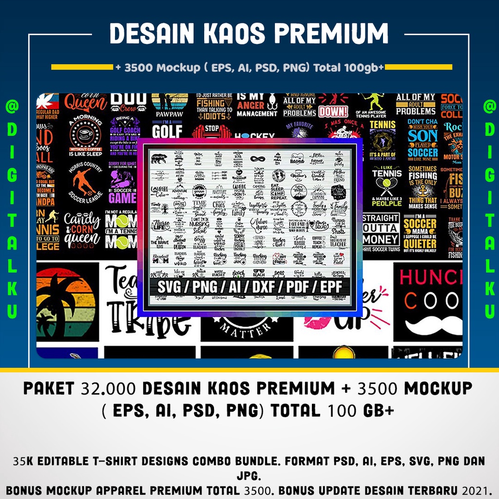 Jual Paket 32.000 Desain Kaos Premium + 3500 Mockup ( EPS, AI, PSD, PNG