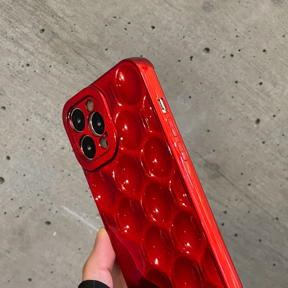 IPHONE Casing Ponsel Titik Gelombang Merah Metalik 3D Lucu Untuk Iphone13 11 12 14 Pro Max XS XR X14 Plus 13 12 Mini Lembut Silicone Cover Bumper