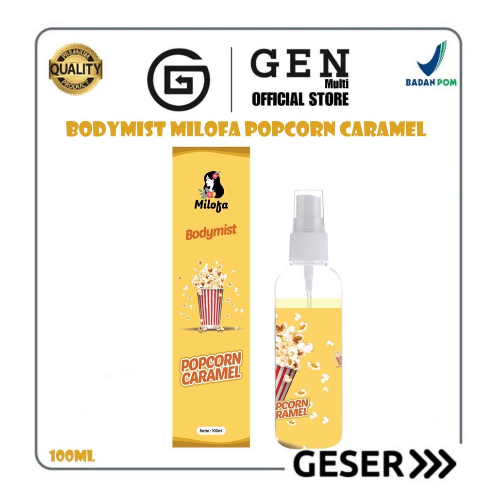 GEN - [BPOM] Parfum Body Mist Milofa Popcorn Caramel 100ml Premium / Parfum Popcorn Caramel 100ml Unisex / Parfum Popcorn Caramel Wangi Tahan Lama