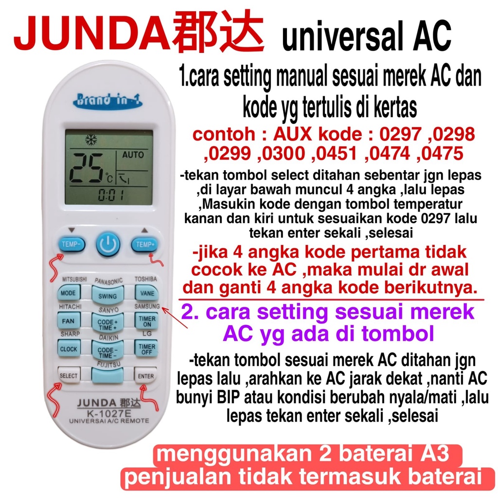 Remot AC Universal JUNDA K-1027E