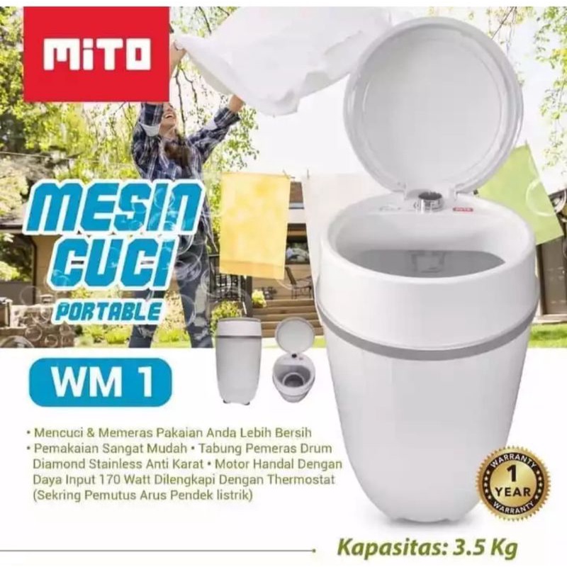 Mesin cuci portable MITO WM1 - Mesin cuci mini serbaguna mencuci, bilas dan mengeringkan