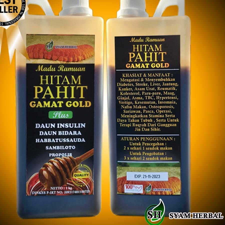 

[PRODUK VYHNT] Madu Hitam Pahit Gamat Gold 1000 gr Plus Daun Insulin Dan Sambiloto asli CTC