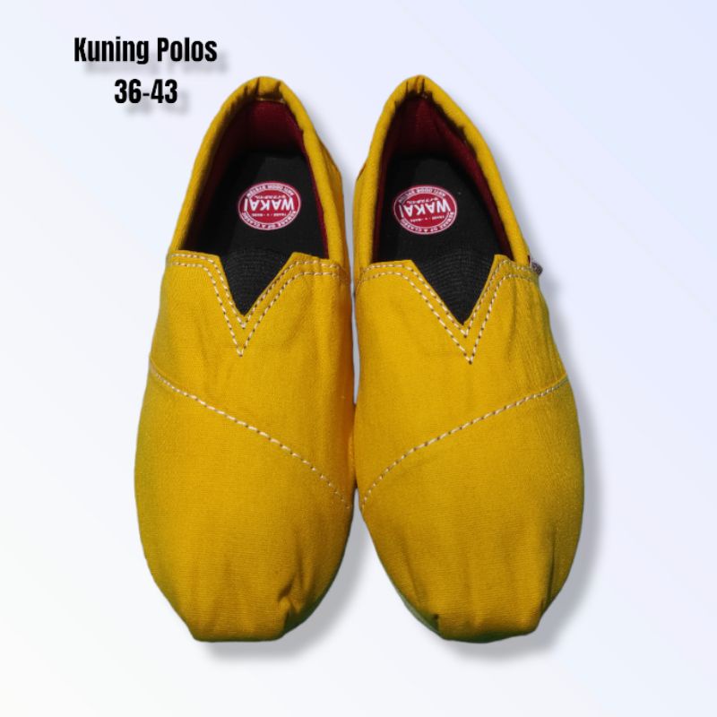 SEPATU PRIA WANITA SLIP ON CASUAL MOTIF KUNING POLOS TANPA HAK