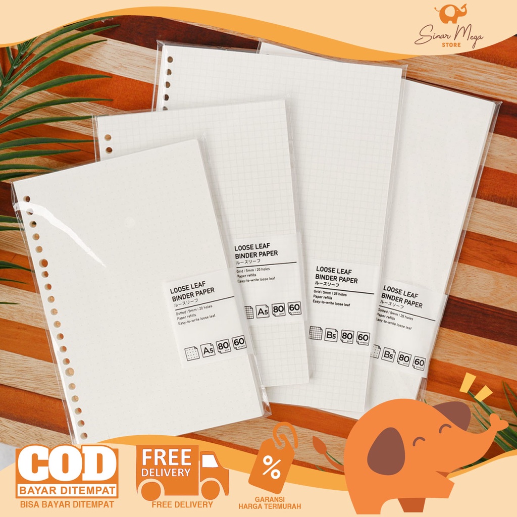 

NEW Refill Loose Leaf Binder Paper / Isi Loose leaf Grid Dan Dotted Murah /Notebook Leaf