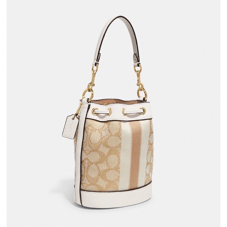 Coach Mini Dempsey Bucket Bag In Signature Jacquard With Stripe And Coach Patch (C8322)
