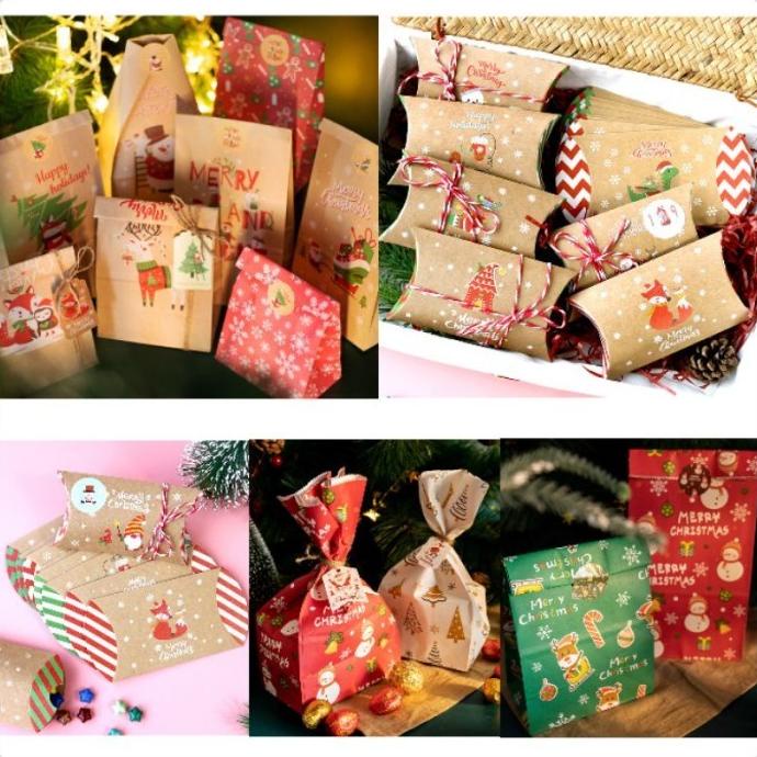 

24SET PAPER BAG NATAL STIKER TALI / KANTONG KEMASAN KERTAS NATAL / PAP RTGR66546R