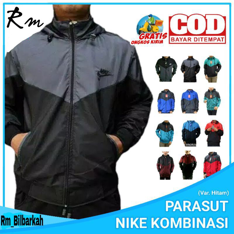 Jaket Parasut Olahraga Nike Kombinasi Abu tua hitam