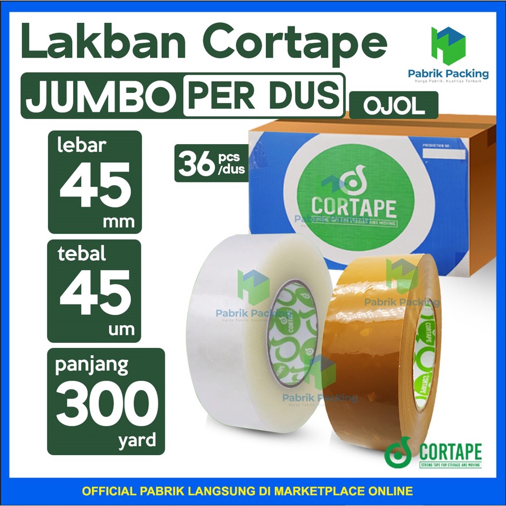 

Lakban / Isolasi Cortape Ukuran 45mm x 300 Meter Per DUS Khusus Gojek / Grab