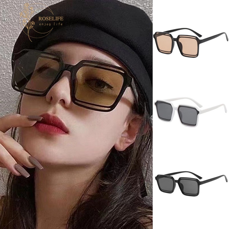 Roselife Fashion Unisex Oversized Light Brown Lensa Kacamata Hitam Untuk Wanita Pria Keren Bingkai Persegi Besar Kacamata Aesthetic Shades Sunnies Kacamata Mengemudi Eyewear