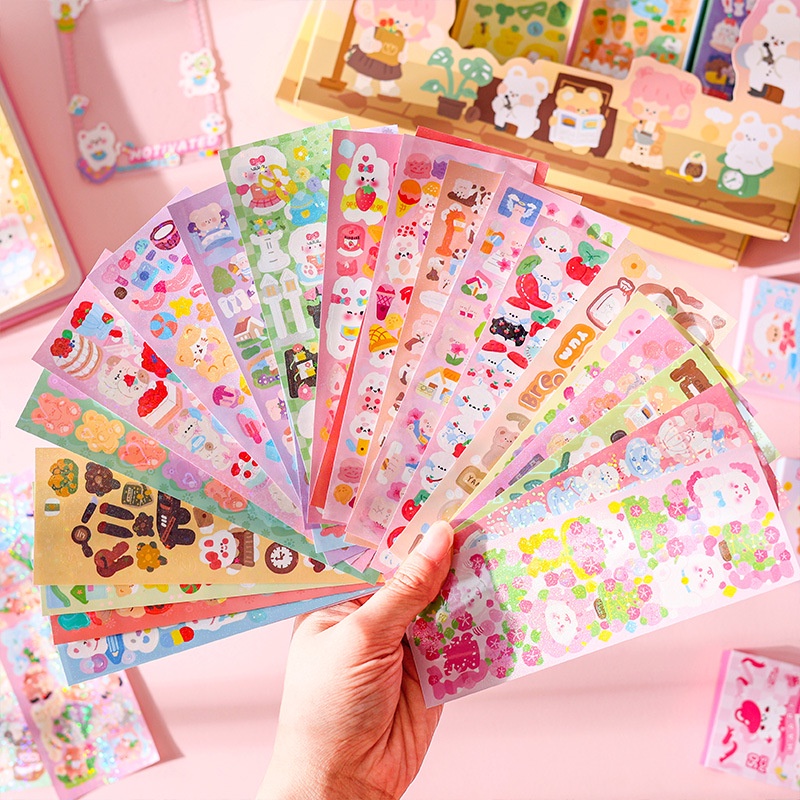 6/50pcs Stiker Kartun Lucu Hewan Tahan Air Dekoratif DIY Tangan Akun Stiker Untuk idol Photocard Decor Album Stationery