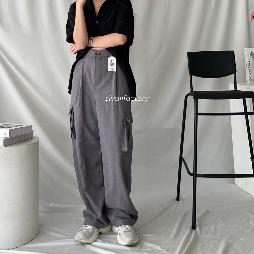 SIVALI Joan Cargo Pants - Highwaist Loose Cargo - Celana Kargo Wanita - Baggy Pants