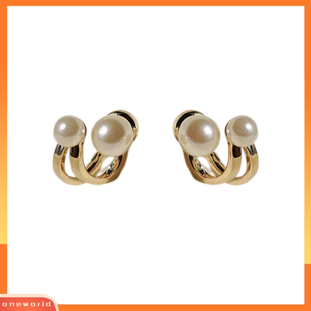 [ONE] 1pasang Anting Tusuk Wanita Double Layer Mutiara Imitasi Dua Arah Wearable Ear Studs Untuk Pesta Pernikahan Perjamuan